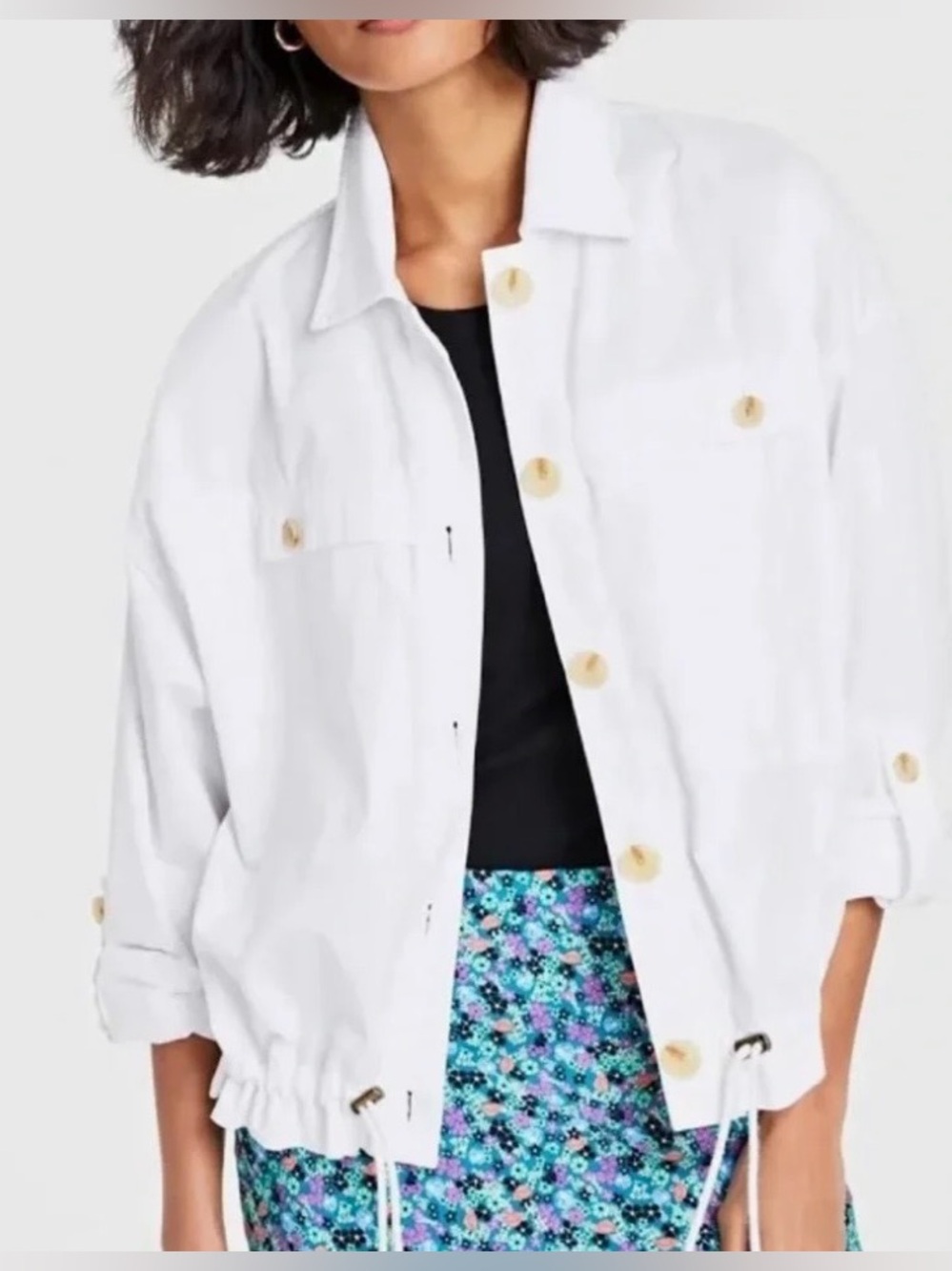 On 34th | White Button Front Cotton Utility Jacket | Size XXL